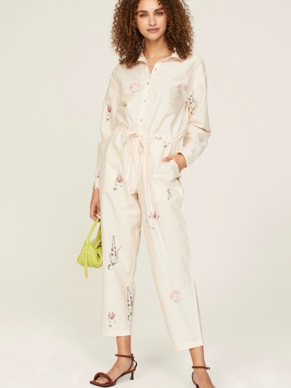 Splendid Cream Floral Button-Front Jumpsuit